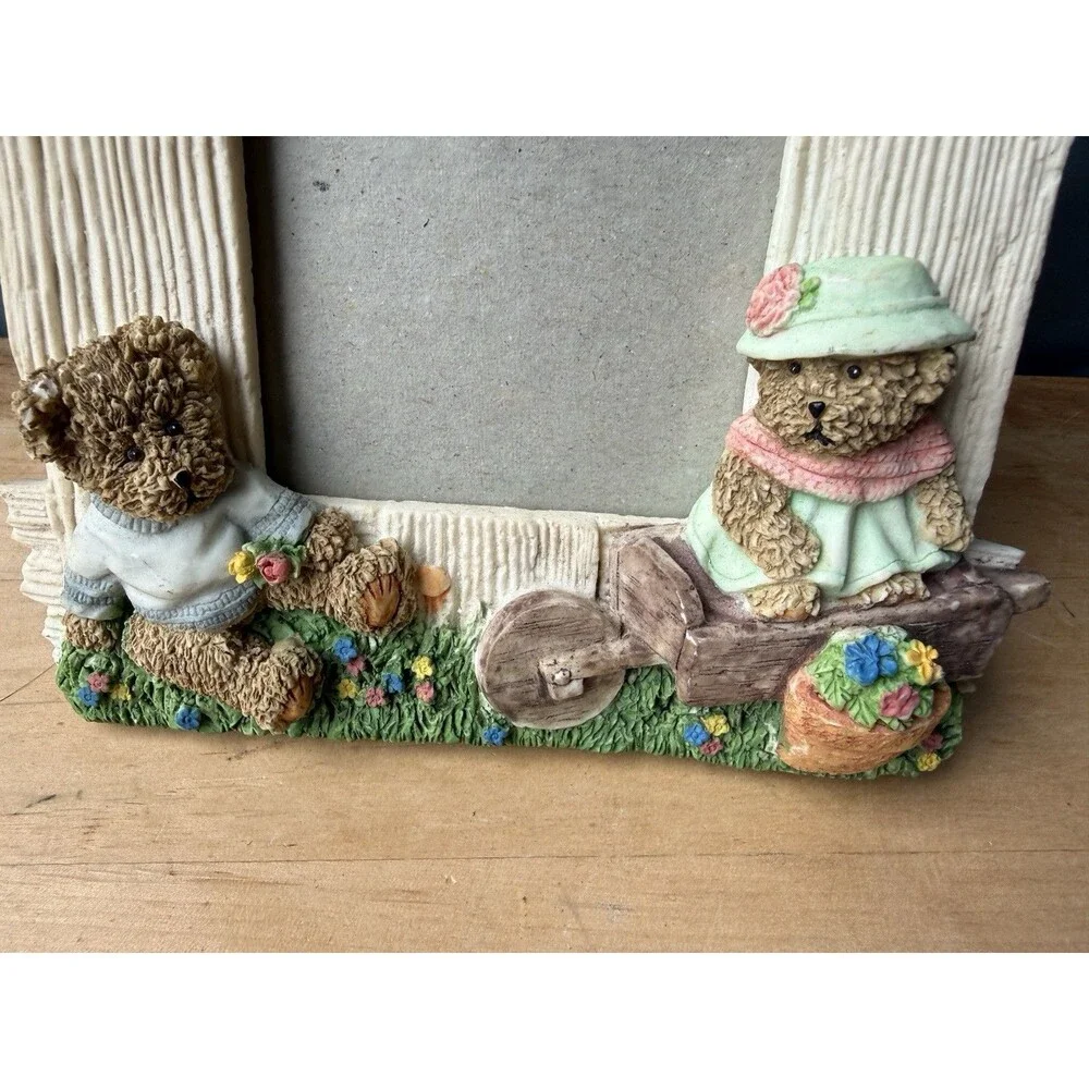 3D Teddy Bears Gardening Table Top 3.5” X 5” Picture Frame Resin Colorful
